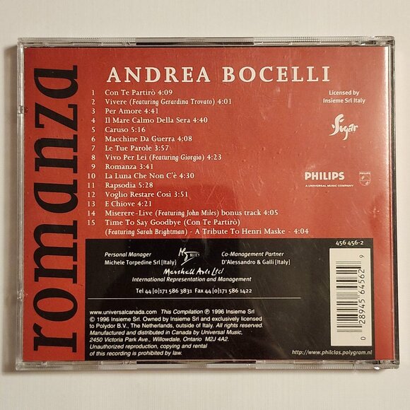 Andrea Bocelli Romanza CD 1996 - Picture 5 of 6